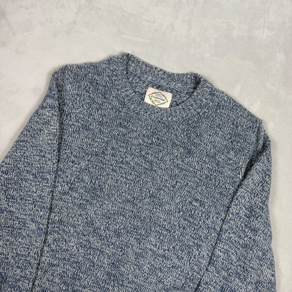 Y2K Womens St. Johns Bay Marled Cotton Crewneck Sweater Blue Small